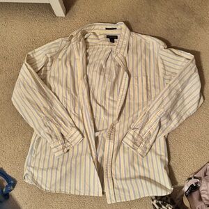 Lands' End Cream and Blue Striped Shirt